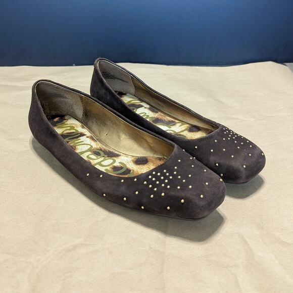 Sam Edelman Jax Brown Suede Ballet Flats Gold Studded Shoes Square Toe Womens 9 - Picture 1 of 7